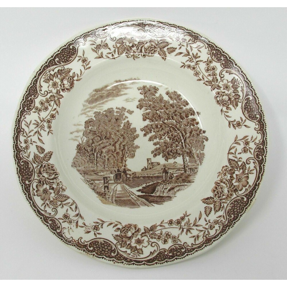 Royal Tudor Ware Barker Bros Olde England 8" rimmed soup bowl brown & white